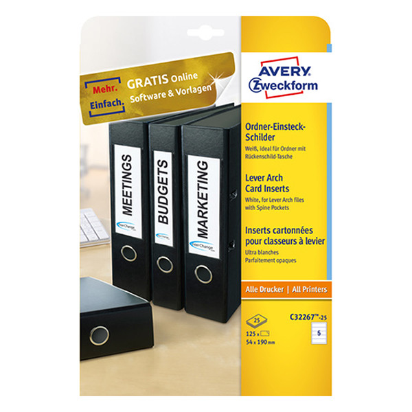 Avery zweckform C32267-25 cartes à insertion de dos 54 x 190 mm (125 étiquettes) 212816 - 1