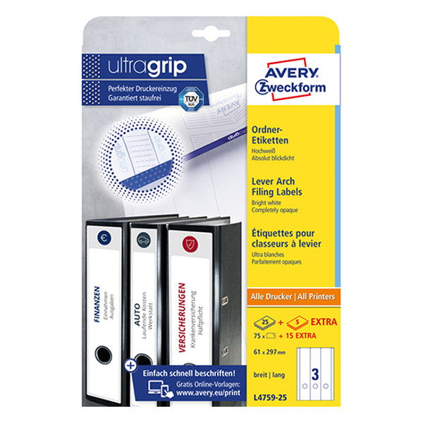 Avery zweckform L4759-25 étiquettes dos de classeur 297 x 61 mm (75 pièces) - blanc 212528 - 1
