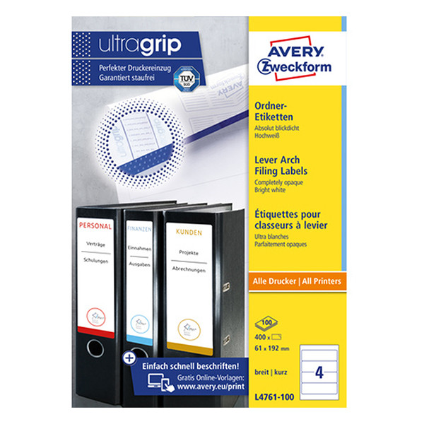 Avery zweckform L4761-100 étiquettes dos de classeur 192 x 61 mm (400 pièces) - blanc 212112 - 1
