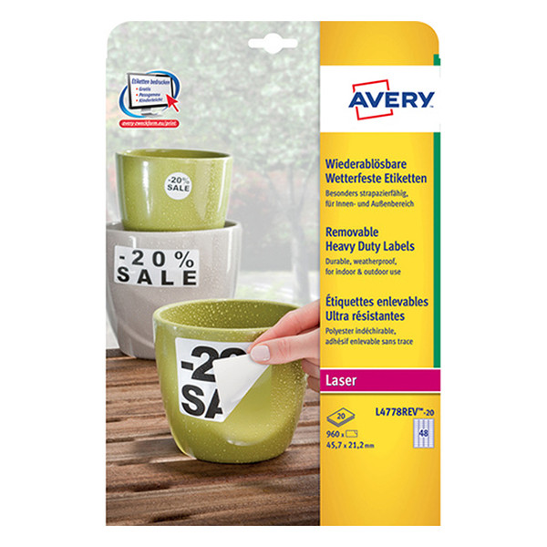 Avery zweckform L4778REV-20 étiquettes enlevables/amovibles 45,7 x 21,2 mm (960 pièces) 212657 - 1