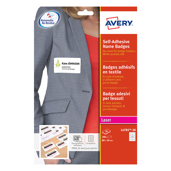 Avery zweckform L4785-20 étiquettes badges en tissu pour imprimante laser 50 x 80 mm (200 pièces) - blanc 212592 - 1