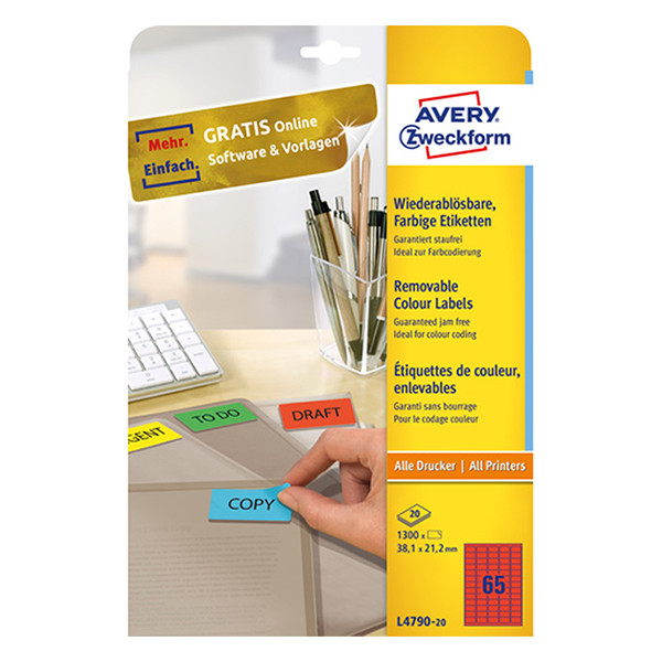 Avery zweckform L4790-20 étiquettes 38,1 x 21,2 mm (1300 pièces) - rouge 212768 - 1