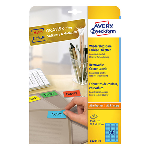 Avery zweckform L4791-20 étiquettes 38,1 x 21,2 mm (1300 pièces) - bleu 212765 - 1