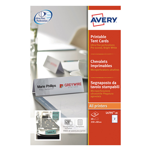 Avery zweckform L4795-20 chevalets imprimables blancs 180 x 60 mm (40 cartes) 212774 - 1