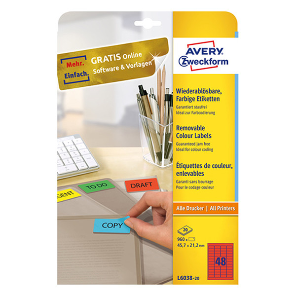 Avery zweckform L6038-20 étiquettes 45,7 x 21,2 mm (960 pièces) - rouge 212760 - 1
