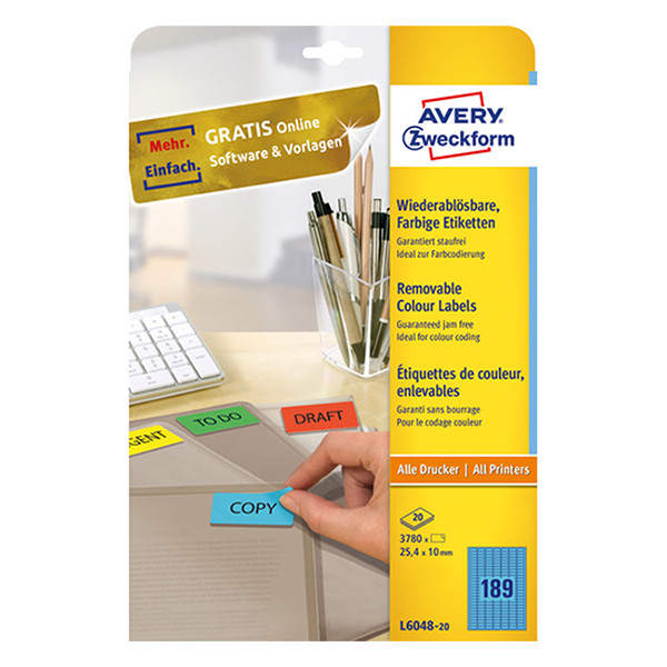 Avery zweckform L6048-20 étiquettes 25,4 x 10 mm (3780 étiquettes) - bleu 212819 - 1