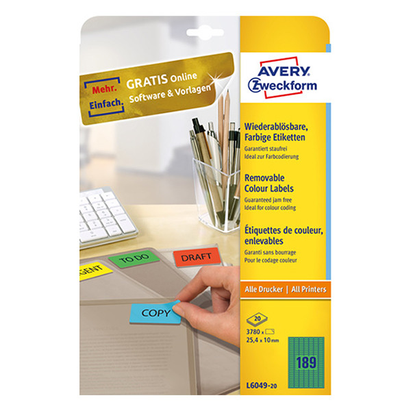 Avery zweckform L6049-20 étiquettes 25,4 x 10 mm (3780 étiquettes) - vert 212770 - 1