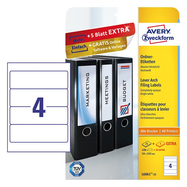 Avery zweckform L6061-25 étiquettes dos de classeur 192 x 59 mm (100 pièces) - blanc 212136 - 1