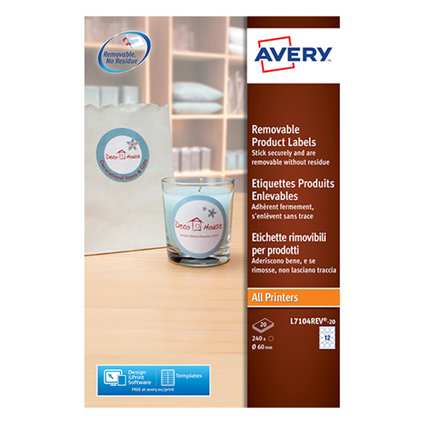 Avery zweckform L7104REV-20 étiquettes produits enlevables rondes Ø 60 mm (240 pièces) 212604 - 1