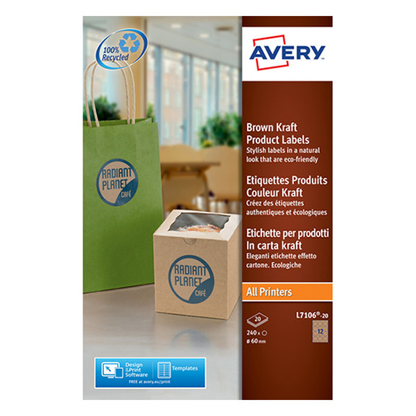 Avery zweckform L7106-20 étiquettes produits rondes Ø 60 mm couleur kraft (240 pièces) 212610 - 1