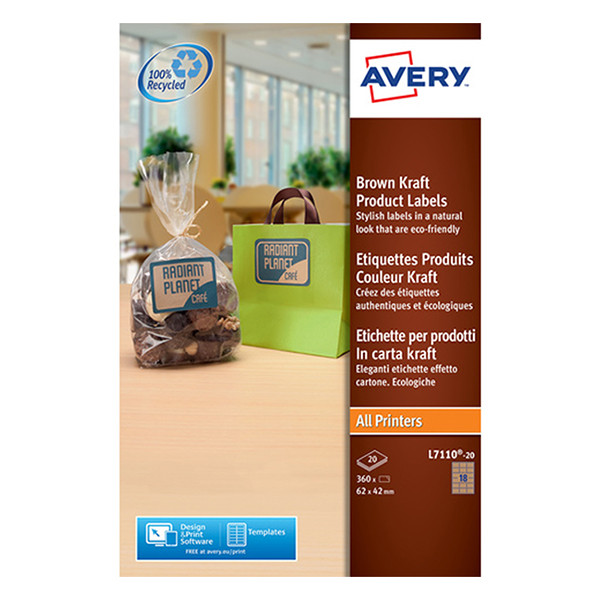 Avery zweckform L7110-20 étiquettes produits rectangulaires 62 x 42 mm couleur kraft (360 pièces) 212618 - 1