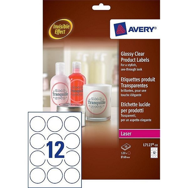 Avery zweckform L7127-10 étiquettes produits transparentes brillantes rondes Ø 60 mm (120 pièces) 212608 - 1