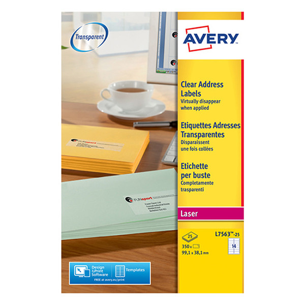 Avery zweckform L7563-25 étiquettes transparentes 99,1 x 38,1 mm (350 pièces) 212550 - 1