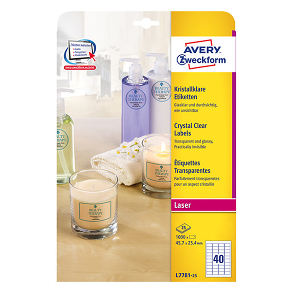Avery zweckform L7781-25 étiquettes transparentes 45,7 x 25,4 mm (1000 pièces) 212696 - 1