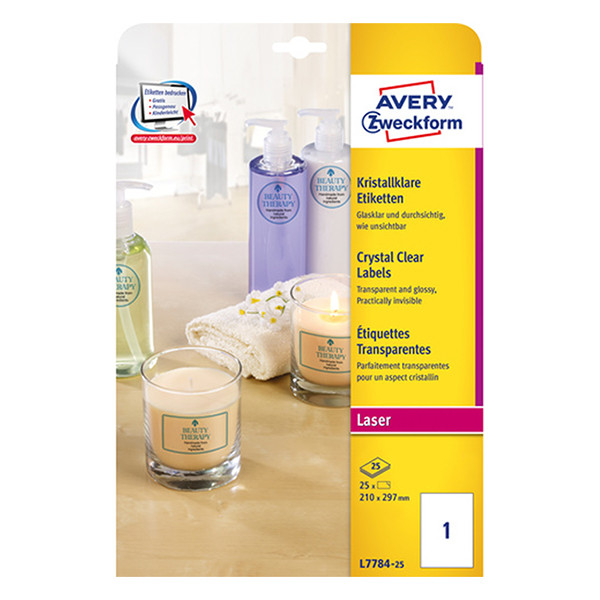 Avery zweckform L7784-25 étiquettes transparentes A4 210 x 297 mm (25 pièces) 212692 - 1