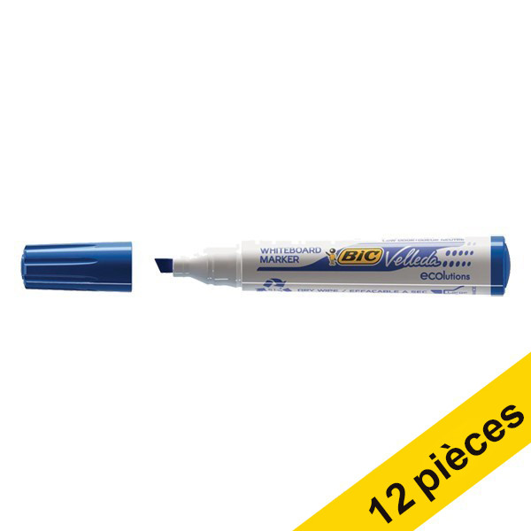 Offre : 12x BIC Velleda 1751 marqueur pour tableau blanc (3,7 - 5,5 mm biseautée) - bleu 262354 - 1