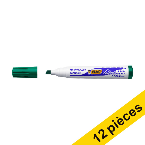 Offre : 12x BIC Velleda 1751 marqueur pour tableau blanc (3,7 - 5,5 mm biseautée) - vert 240451 - 1