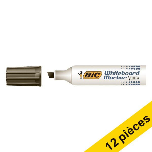 Offre : 12x BIC Velleda 1781 marqueur pour tableau blanc (3 - 6 mm biseauté) - noir 262349 - 1