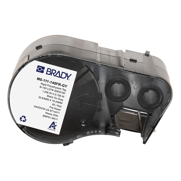 Étiquettes Brady M5-111-145FR-GY en polyéthylène 19,05 mm x 30,63 mm (d'origine) - noir sur gris 148394 - 1