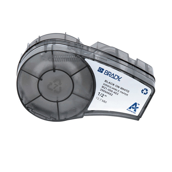 Brady M21-500-403 ruban papier hydrosoluble 12,70 mm (d'origine) - noir sur blanc 147486 - 1