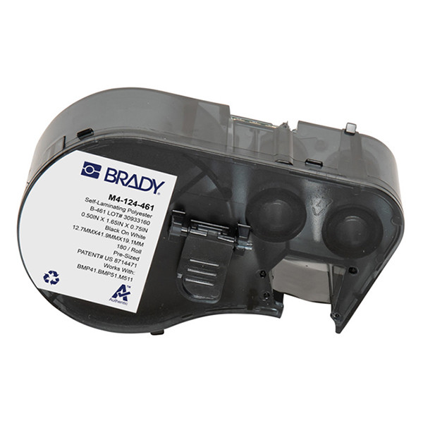 Brady M4-124-461 étiquettes en polyester laminé 12,7 mm x 41,91 mm x 19,05 mm (d'origine) - noir sur blanc/transparent 148142 - 1