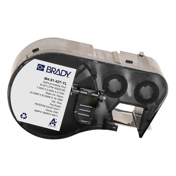 Brady M4-51-427-YL étiquettes en vinyle laminé 25,4 mm x 63,5 mm x 19,1 mm (d'origine) - noir sur jaune/transparent 148130 - 1