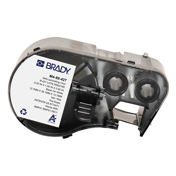 Brady M4-89-427 étiquettes en vinyle laminé 38,1 mm x 12,7 mm x 12,7 mm (d'origine) - noir sur blanc/transparent 148128 - 1