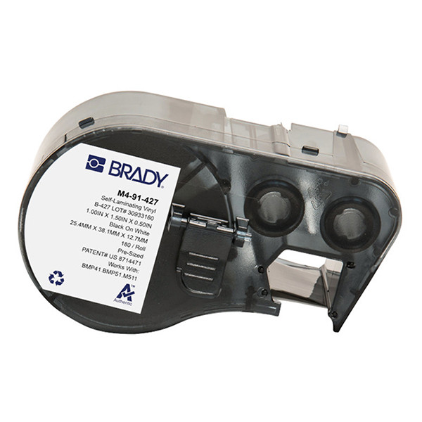 Brady M4-91-427 étiquettes en vinyle laminé 25,4 mm x 38,1 mm x 12,7 mm (d'origine) - noir sur blanc/transparent 148124 - 1