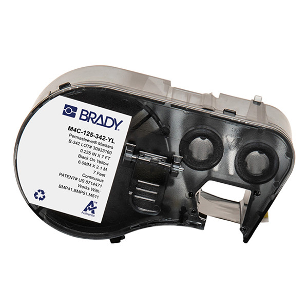 Brady M4C-125-342-YL ruban thermorétractable 5,97 mm x 2,13 m (d'origine) - noir sur jaune 147971 - 1