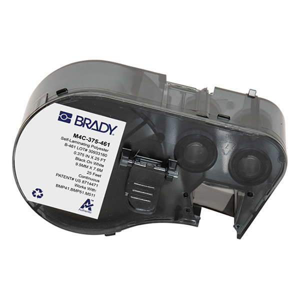 Brady M4C-375-461 étiquettes en polyester laminé 9,53 mm x 7,62 m (d'origine) - noir sur blanc 147948 - 1