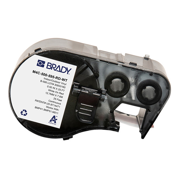 Brady M4C-500-595-RD-WT étiquettes en vinyle 12,70 mm x 7,62 m (d'origine) - blanc sur rouge 147956 - 1