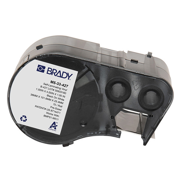 Brady M5-33-427 étiquettes en vinyle laminé 101,6 mm x 38,1 mm x 25,4 mm (d'origine) - noir sur blanc/transparent 148120 - 1