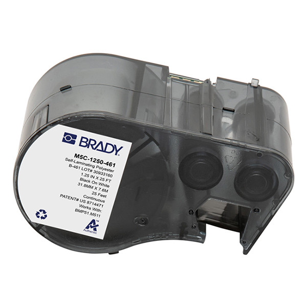 Brady M5C-1250-461 étiquettes en polyester laminé 31,75 mm x 7,62 m (d'origine) - noir sur blanc 148414 - 1