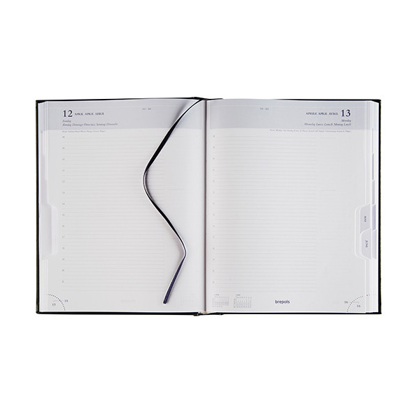 Brepols Ambassador Lima agenda journalier 2026 avec répartition par heure (1 jour par page) 6 langues - noir 262427 - 2