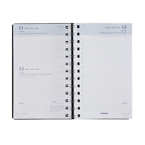 Brepols Breform Polyprop agenda journalier 2026 avec répartition par heure (1 jour par page) 6 langues - noir 262443 - 2