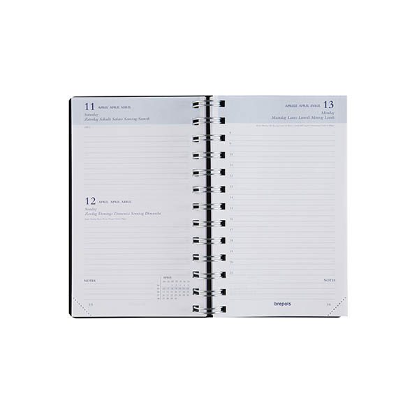 Brepols Breform Polyprop agenda journalier format horaire 2027 (1 jour par page) 6 langues - noir 440268 - 2