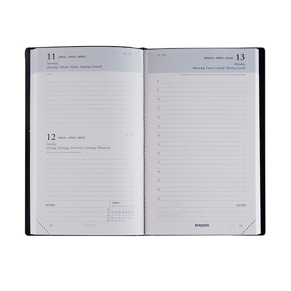 Brepols Breform Seta agenda journalier 2026 avec répartition par heure (1 jour par page) 6 langues - noir 262441 - 2