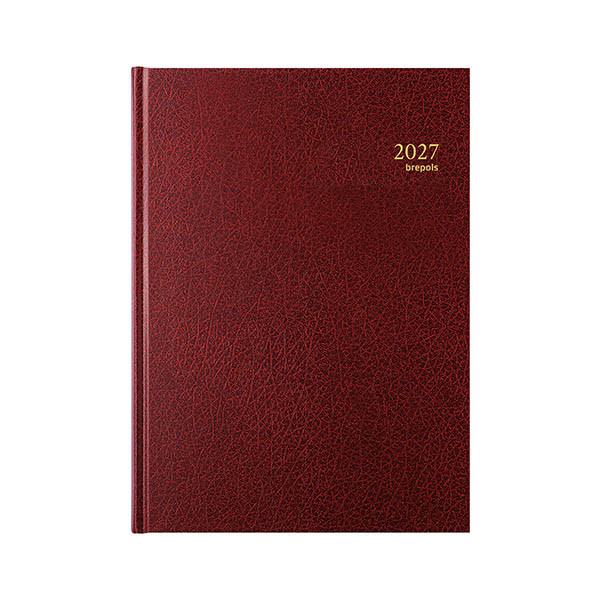 Brepols Bremax Santex agenda journalier 2027 avec répartition par quart d’heure (1 jour sur 2 pages) 6 langues - bordeaux 440201 - 1