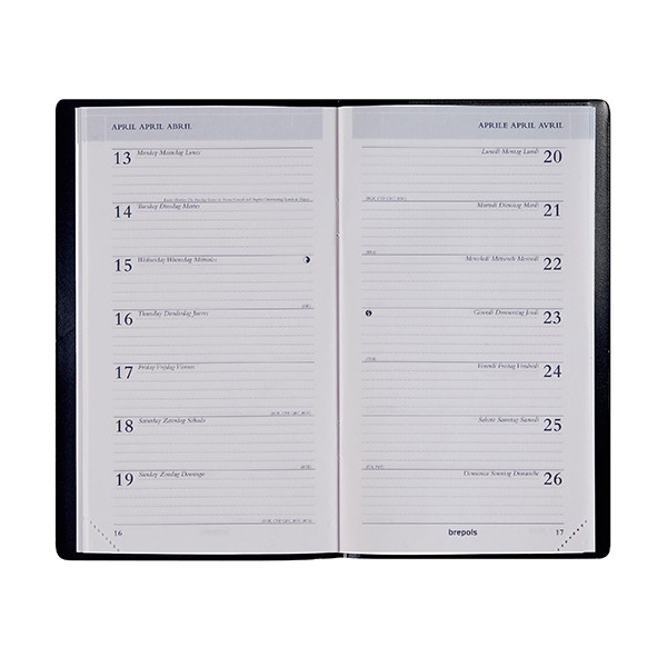 Brepols Breplan Genova agenda semainier 2026 (1 semaine par page) 6 langues - noir 262505 - 2