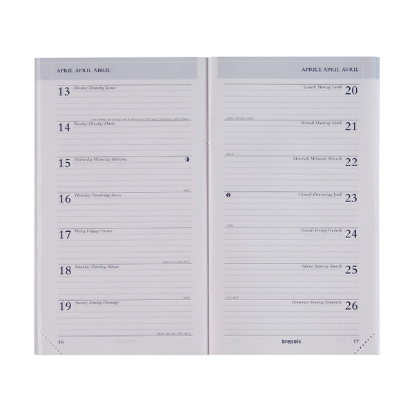 Brepols Breplan recharge d'agenda semainier 2026 (1 semaine par page) 6 langues 262506 - 1