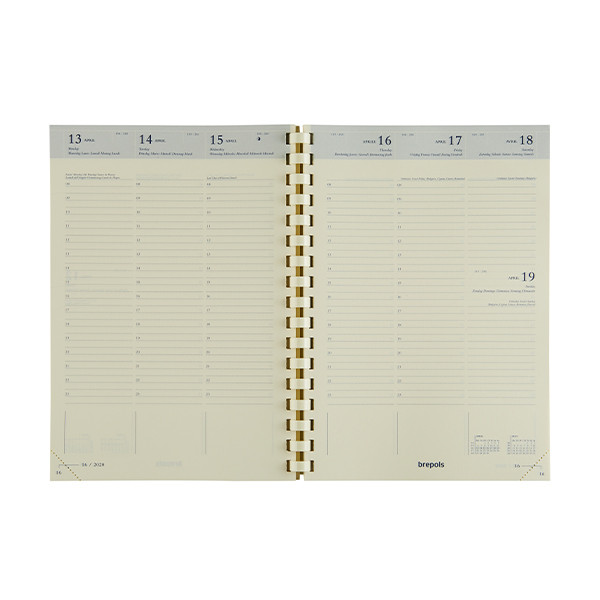 Brepols Bretime Calpe agenda semainier 16 mois avec répartition par heure 2025-2026 (1 semaine sur 2 pages) 6 langues - noir 262386 - 2