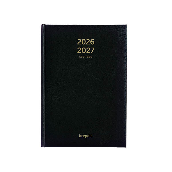 Brepols Bretime Lima agenda semainier 16 mois avec répartition horaire 2026-2027 (1 semaine par 2 pages) 6 langues - noir 440180 - 1
