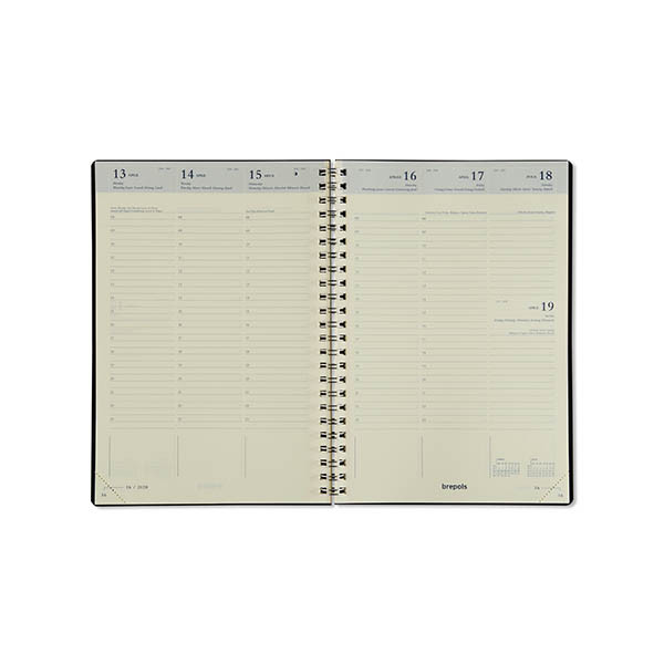 Brepols Bretime Polyprop 16 mois agenda semainier avec répartition par heure 2026-2027 (1 semaine par 2 pages) 6 langues - noir 440184 - 2