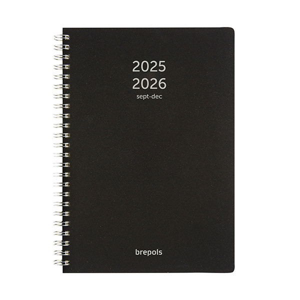 Brepols Bretime Polyprop agenda semainier 16 mois avec répartition par heure 2025-2026 (1 semaine sur 2 pages) 6 langues - noir 262385 - 1