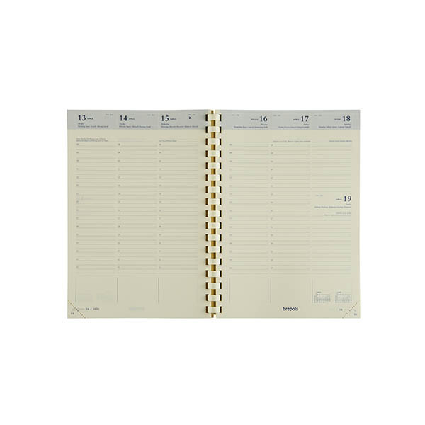 Brepols Bretime recharge agenda hebdomadaire 16 mois 2026-2027 avec répartition horaire (1 semaine sur 2 pages) 6 langues 440186 - 1