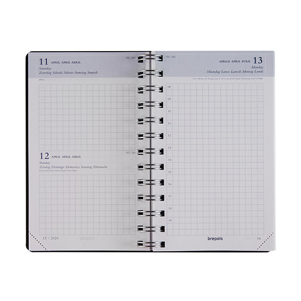 Brepols Building Recycled PP agenda journalier 2026 avec répartition par heure (1 jour par page) 6 langues - noir 262440 - 2