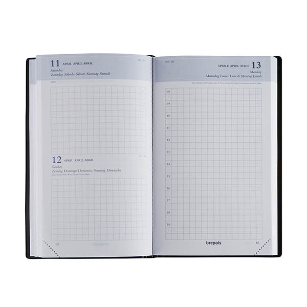 Brepols Building Seta agenda journalier 2026 avec répartition par heure (1 jour par page) 6 langues - noir 262553 - 2