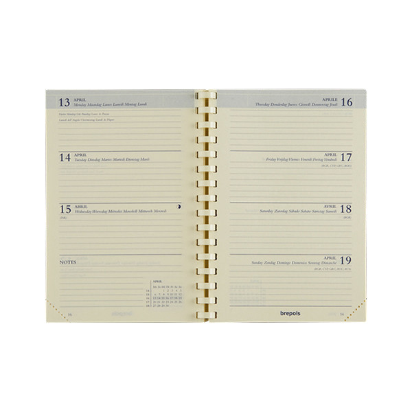 Brepols Delta Genova agenda semainier 2025 (1 semaine sur 2 pages) 6 langues - noir 261519 - 2