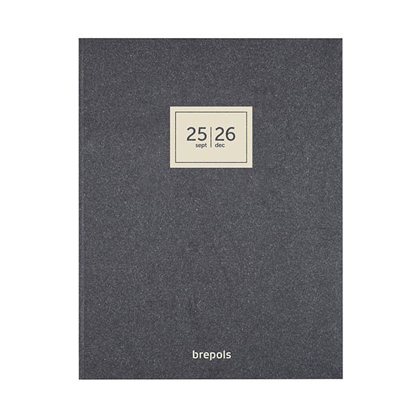 Brepols Essenz agenda semainier 16 mois avec répartition par heure 2025-2026 4 langues (1 semaine sur 2 pages) - anthracite 261045 - 1