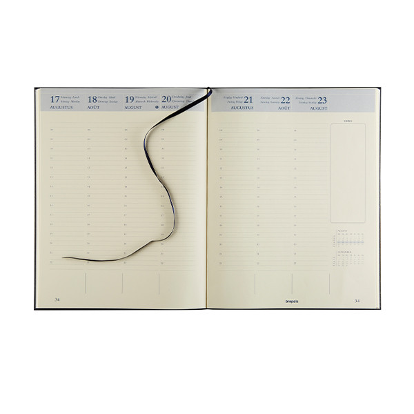 Brepols Essenz agenda semainier 16 mois avec répartition par heure 2025-2026 4 langues (1 semaine sur 2 pages) - anthracite 261045 - 2